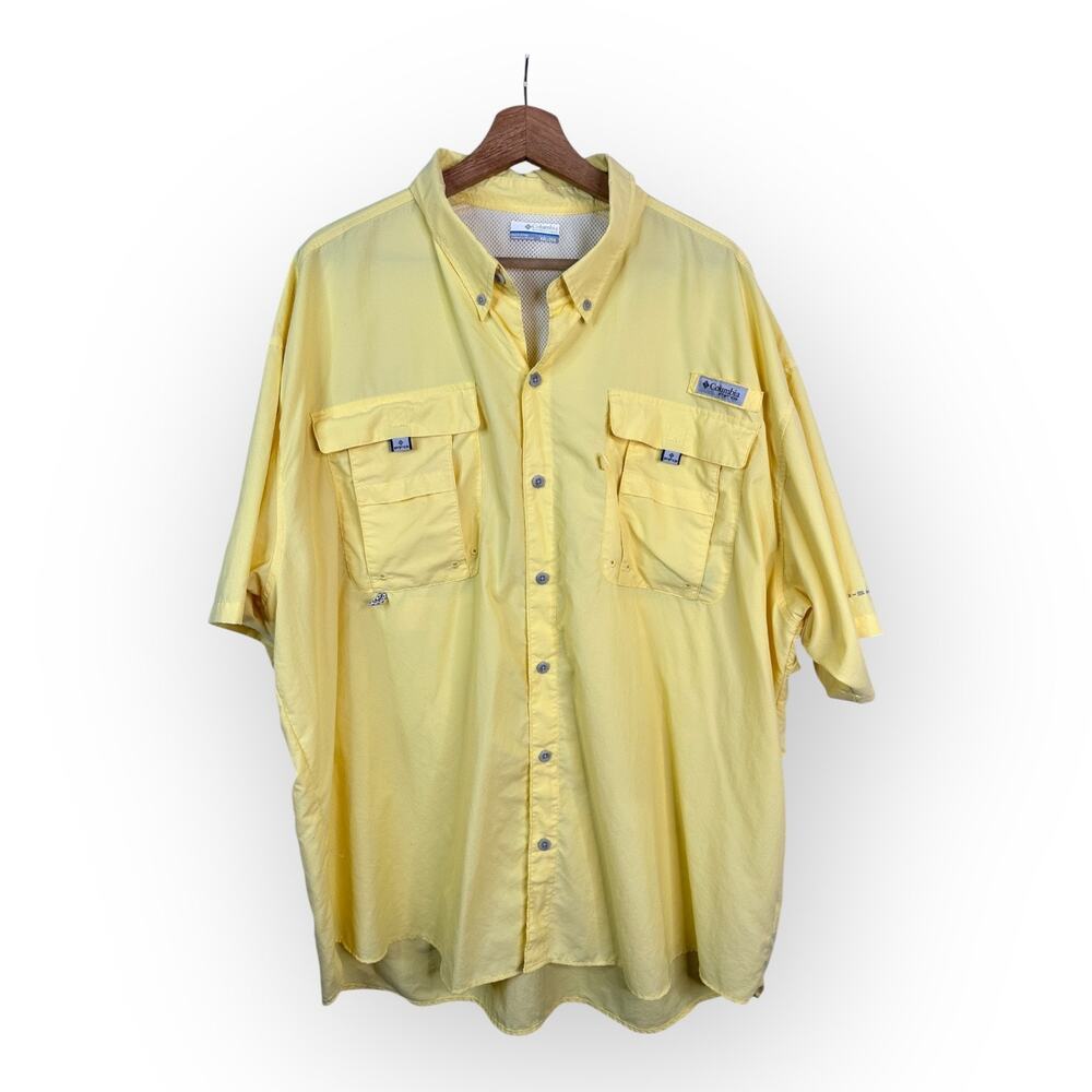 Columbia Mens size XXL PFG Bahama II Short Sleeve Shirt 1011651 Yellow